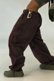 Skin Color Casual Street Solid Patchwork Pocket Loose Low Waist Wide Leg Solid Color Bottoms