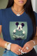 Navy Blue Casual Cute Character Patchwork O Neck T-Shirts