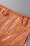 Orange Sexy Casual Solid Patchwork Turtleneck Long Sleeve Two Pieces