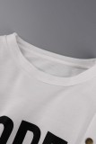 White Casual Letter Print Patchwork O Neck Long Sleeve Two Pieces