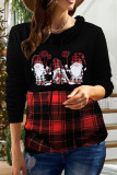 Red Casual Print Patchwork Turtleneck Tops
