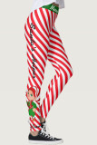Red Casual Sportswear Striped Cartoon Print Basic Skinny High Waist Pencil Trousers
