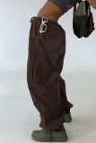 Skin Color Casual Street Solid Patchwork Pocket Loose Low Waist Wide Leg Solid Color Bottoms