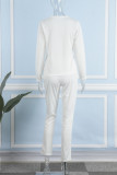 White Casual Letter Print Patchwork O Neck Long Sleeve Two Pieces