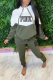 Green Casual Print Draw String Hooded Collar Long Sleeve Two Pieces