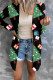 Black Green Casual Print Patchwork Cardigan Collar Outerwear