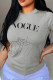 Grey Casual Daily Print Patchwork Letter O Neck T-Shirts