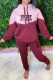 Red Casual Print Draw String Hooded Collar Long Sleeve Two Pieces