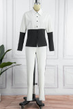 Red Casual Solid Patchwork Buckle Turndown Collar Long Sleeve Two Pieces