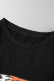 Black Casual Daily Print Basic O Neck Tops