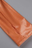 Orange Sexy Casual Solid Patchwork Turtleneck Long Sleeve Two Pieces