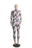 Black Fashion adult Street Mesh Two Piece Suits Print pencil Long Sleeve
