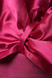 Red Sexy Elegant Solid Patchwork With Bow V Neck Half Sleeve Two Pieces