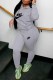 Grey Casual Print Letter Hooded Collar Long Sleeve Two Pieces
