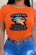 Orange Casual Street Lips Printed Patchwork O Neck T-Shirts