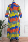 Colour Casual Vintage Buttons Printing Turndown Collar Shirt Dress Dresses