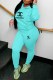Baby Blue Casual Print Letter Hooded Collar Long Sleeve Two Pieces