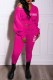 Rose Red Casual Print Letter Hooded Collar Long Sleeve Two Pieces