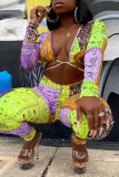 Orange Sexy Casual Print Hollowed Out V Neck Skinny Jumpsuits