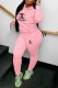 Pink Casual Print Letter Hooded Collar Long Sleeve Two Pieces