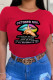 Red Casual Street Lips Printed Patchwork O Neck T-Shirts