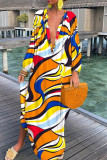 Multicolor Casual Print Patchwork V Neck Long Sleeve Dresses