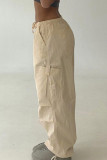 Skin Color Casual Street Solid Patchwork Pocket Loose Low Waist Wide Leg Solid Color Bottoms