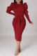 Burgundy Casual Elegant Solid Bandage Patchwork O Neck One Step Skirt Dresses