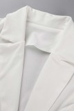 White Casual Solid Patchwork Turn-back Collar Long Sleeve Dresses