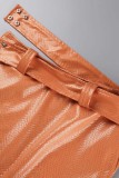 Orange Sexy Casual Solid Patchwork Turtleneck Long Sleeve Two Pieces