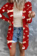 Red Casual Print Patchwork Cardigan Collar Outerwear