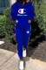 Blue Casual Print Letter Hooded Collar Long Sleeve Two Pieces