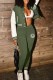 Army Green Street Print Letter Mandarin Collar Long Sleeve Two Pieces