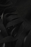 Black Casual Vintage Solid Tassel Turtleneck Tops