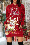 Red Yellow Casual Print Patchwork Pocket Hooded Collar Straight Dresses