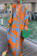 Orange Casual Print Patchwork V Neck Long Sleeve Dresses