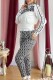 White Elegant Print Letter Zipper Collar Long Sleeve Two Pieces