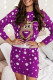 Purple Casual Print Patchwork O Neck One Step Skirt Dresses