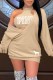 Khaki Casual Print Letter O Neck Long Sleeve Two Pieces