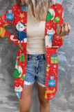 Red Blue Casual Print Patchwork Cardigan Collar Outerwear