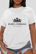 White Casual Street Print Patchwork Letter O Neck T-Shirts