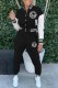 Black Street Print Letter Mandarin Collar Long Sleeve Two Pieces