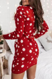 Red Casual Print Patchwork O Neck One Step Skirt Dresses
