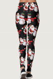Black Casual Sportswear Snowman Printed Basic Skinny High Waist Pencil Trousers