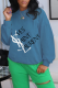 Blue Casual Daily Print Patchwork Letter O Neck Tops