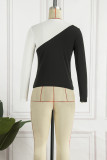 Black Sexy Casual Solid Hollowed Out Patchwork O Neck Tops