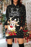 Red Yellow Casual Print Patchwork Pocket Hooded Collar Straight Dresses