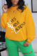 Yellow Casual Daily Print Patchwork Letter O Neck Tops