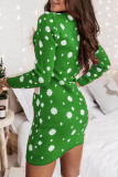 Red Casual Print Patchwork O Neck One Step Skirt Dresses