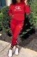 Red Casual Print Letter Hooded Collar Long Sleeve Two Pieces